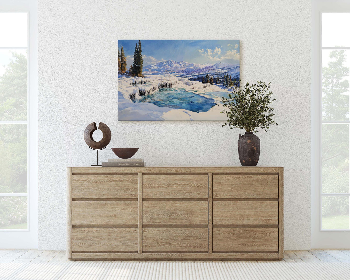 Snow Hot Springs, Winter painting, Scenic Art, Winter Mountain Print