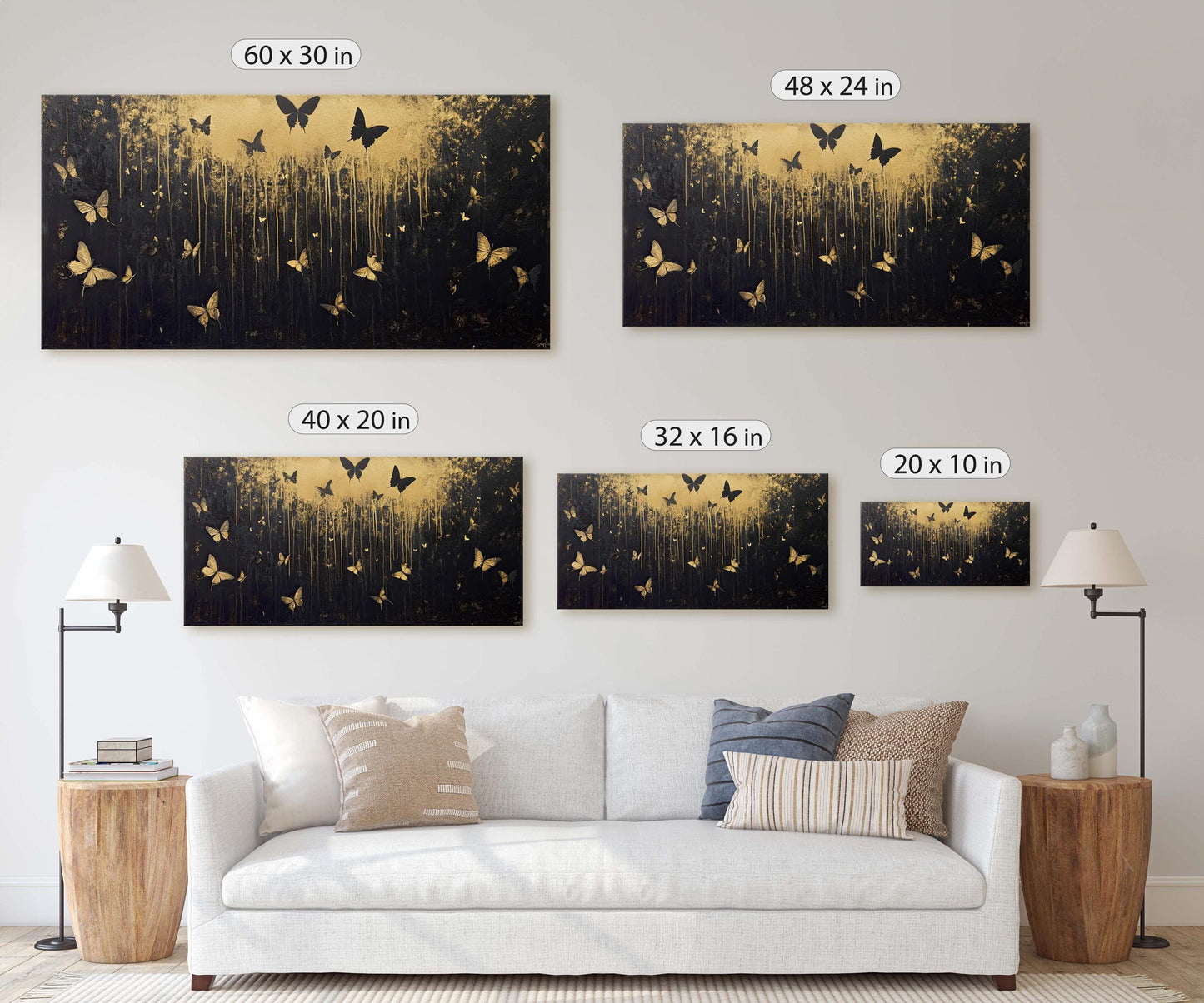 Butterflies at night, Butterfly forest, Black and Gold