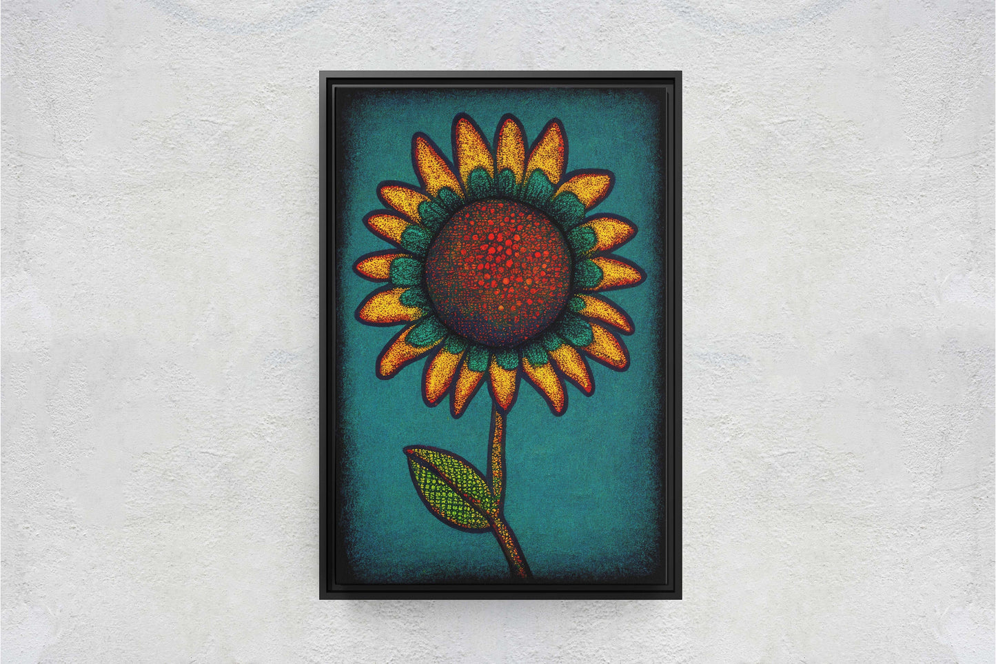 Sunflower, Abstract, Pointillism, Flower Decor, Large Canvas Print, Ready To hang, Farmhouse, Farm, Vertical Print, Modern Art, Contemporary