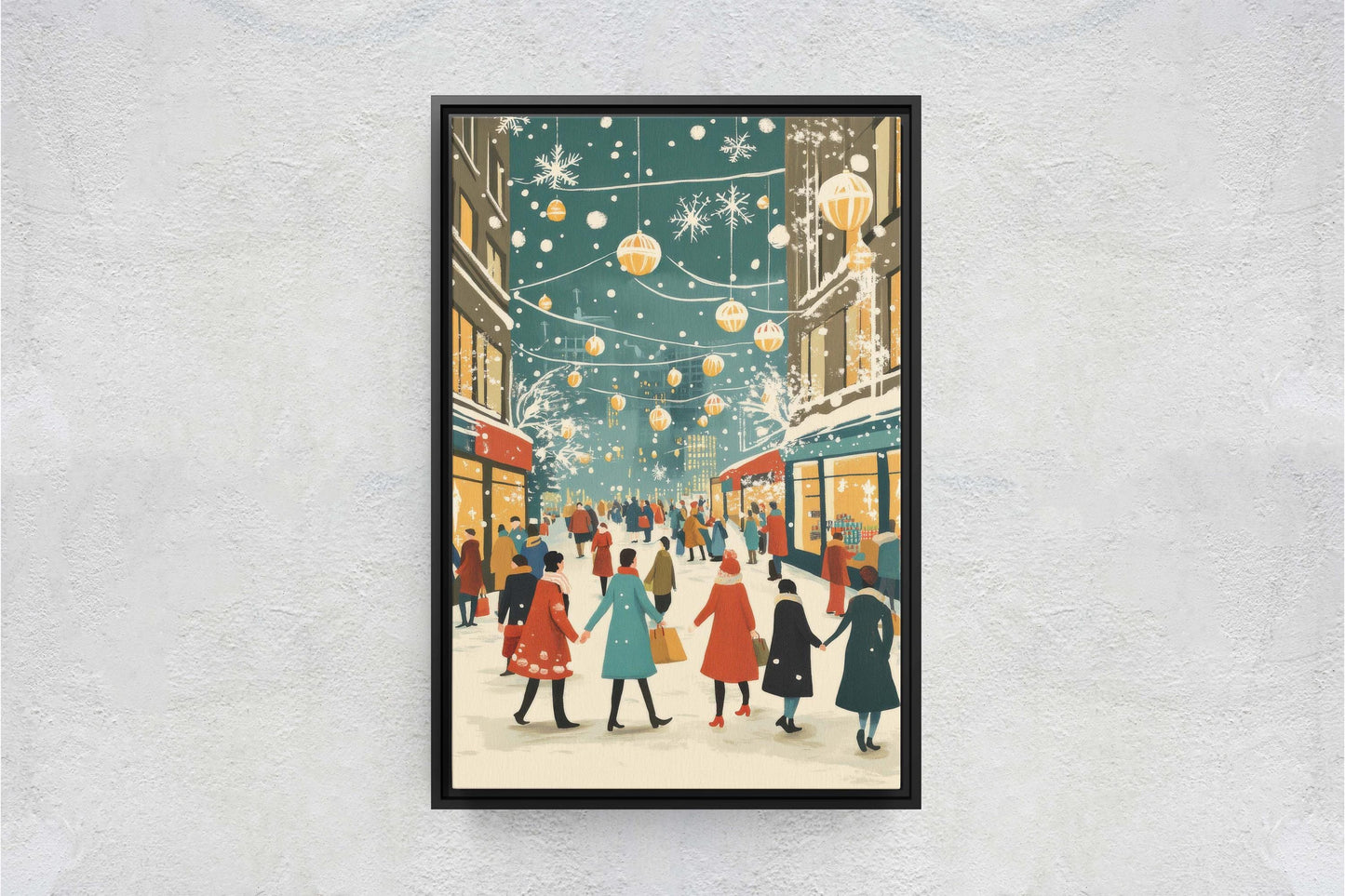 Vintage Christmas Canvas, Christmas Shopping, Christmas Village, Winter Scene