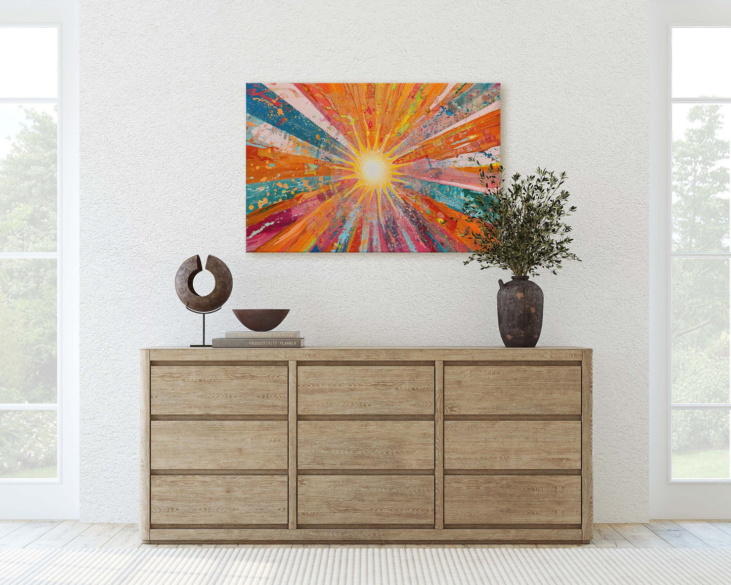 Starburst, Abstract Color, Color Theory, Sunburst, Modern Art, Contemporary, Framed Canvas, Statement Piece, Large Art Print, Rainbow Vivid