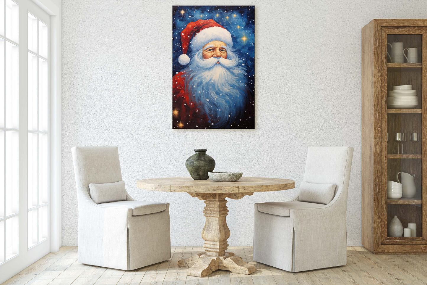 Santa Painting, Christmas Decor, Xmas Painting, Festive Painting, Winter Art, Framed Canvas, Santa Print