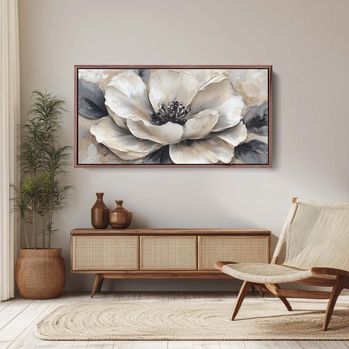 Black White Flower, Neutral Tones, Flower Painting