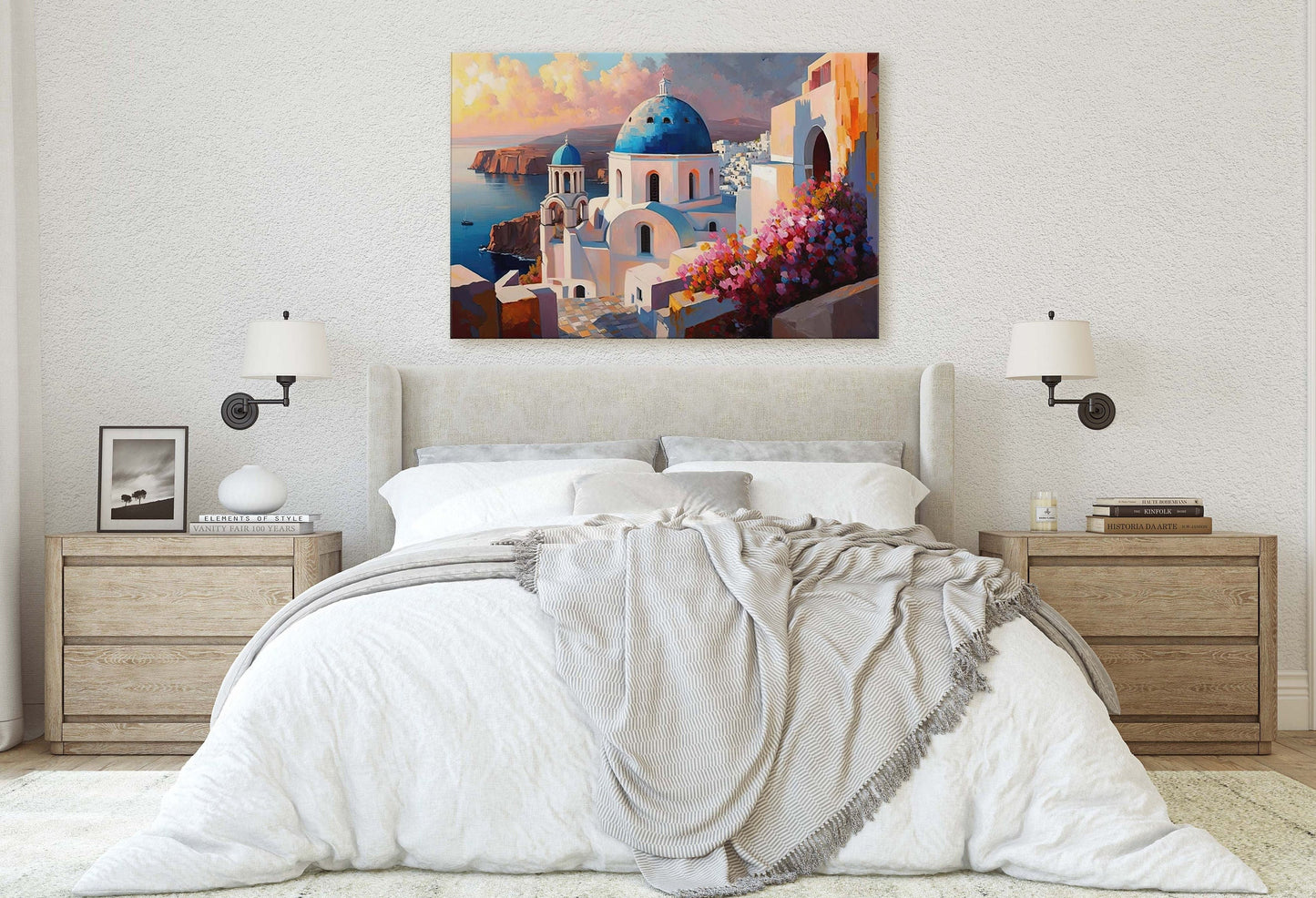Santorini Thira, Greece, Canvas Art print, Landscape Painting, Vibrant colors, Thera, Island Art, Firostefani village