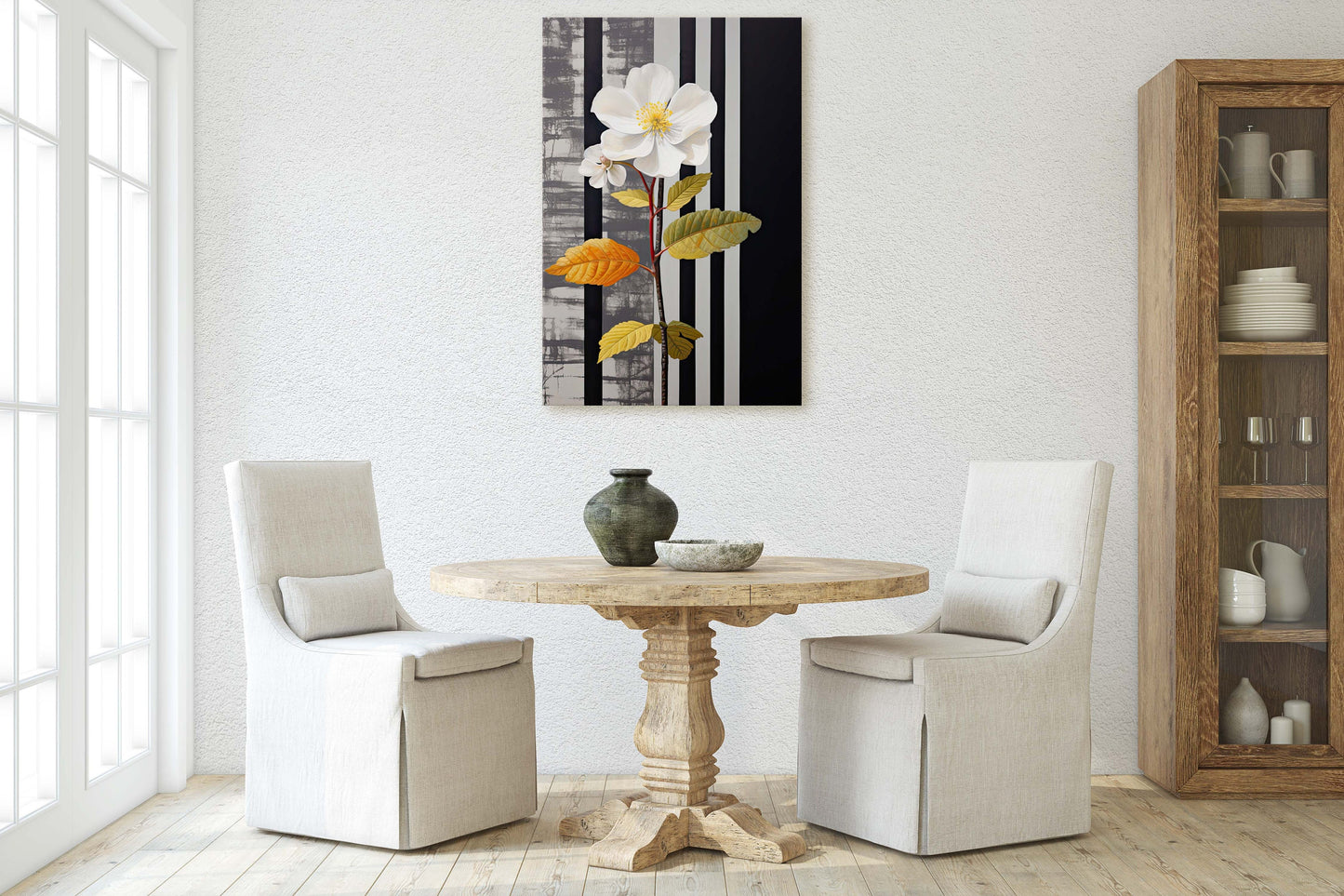 Flower Painting, Black and White, Contemporary Art, Modern Picture, Framed Canvas, Large Art Print, Farmhouse, Barn Decor