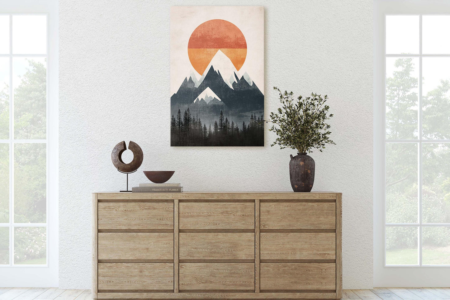 Mountain Sunrise, Contemporary Print, Linocut Print, Scandinavian Design, Modern