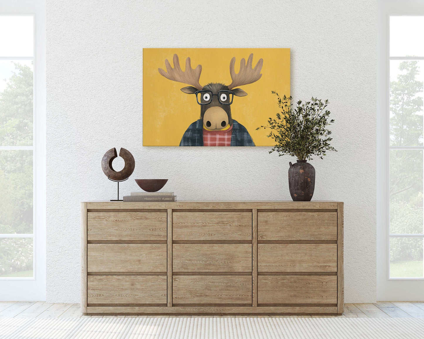 Hipster Moose, Pop Art, Street Art, Graffiti Painting, Animal Sunglasses, Yellow, Fun Quirky, Large Art Print, Kids Room, Boys Room