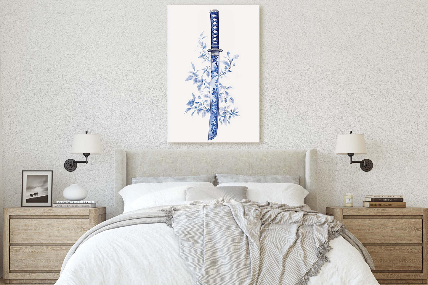 Blue Willow Katana, Samurai Sword, Vintage Art, chinoiserie Design