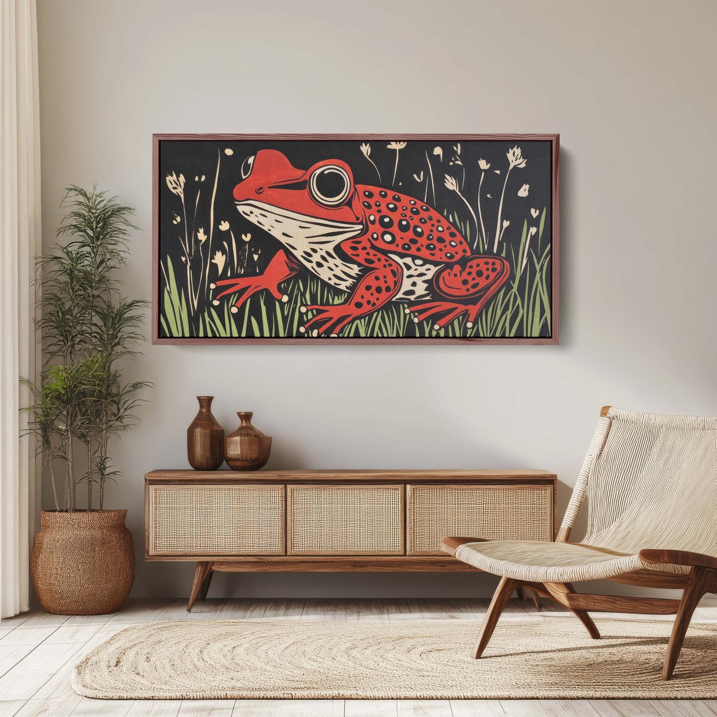 Red Frog Painting, Scandinavian Art, Contemporary Decor, Modern Design