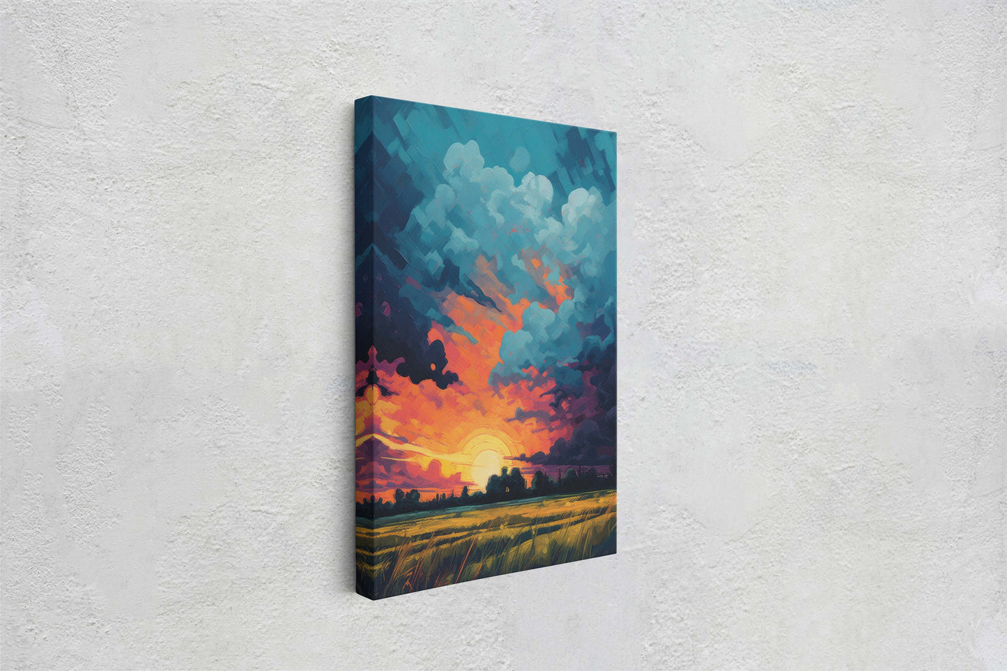 Sunset Field, Vibrant Color, Soothing Art, Peaceful Decor, Painting, Broad Brush stroke, Vivid Art, Large Print, Ready to Hang