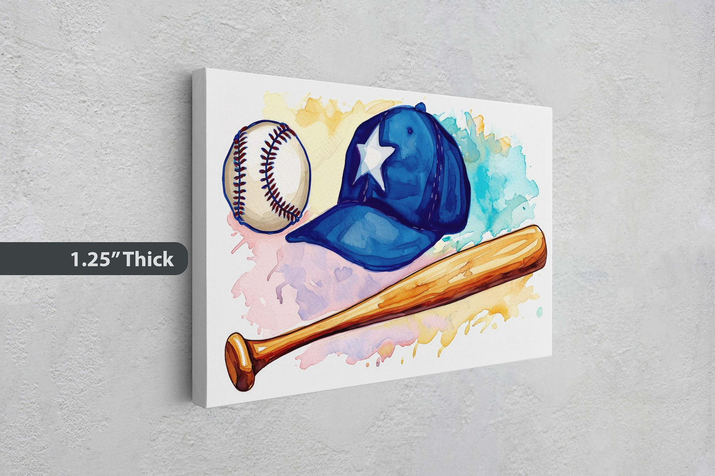 Watercolor Baseball, Baseball Painting, Baseball Bat, Original Art, Sport Lover, Kids Room, Boys Room