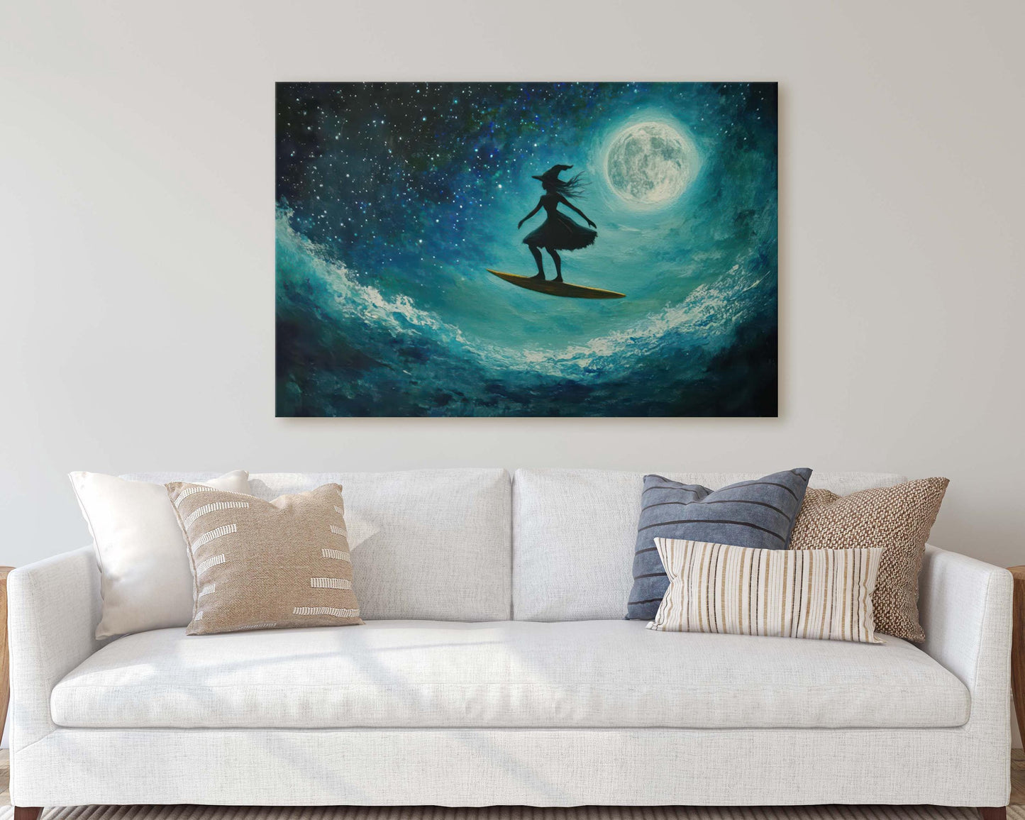 Surfing Witch, Whimsical Halloween, Full Moon, Flying Witch, Gothic Art, Fun Halloween, Whimsy, Funny Art