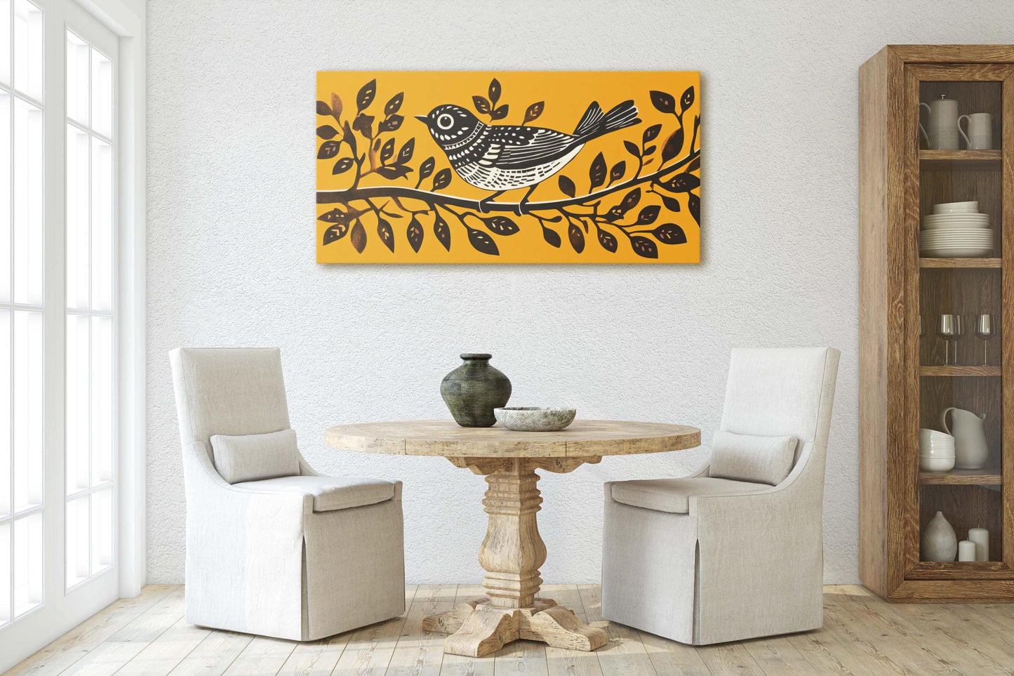 Linocut Bird Art, Scandinavian Art, Contemporary Decor