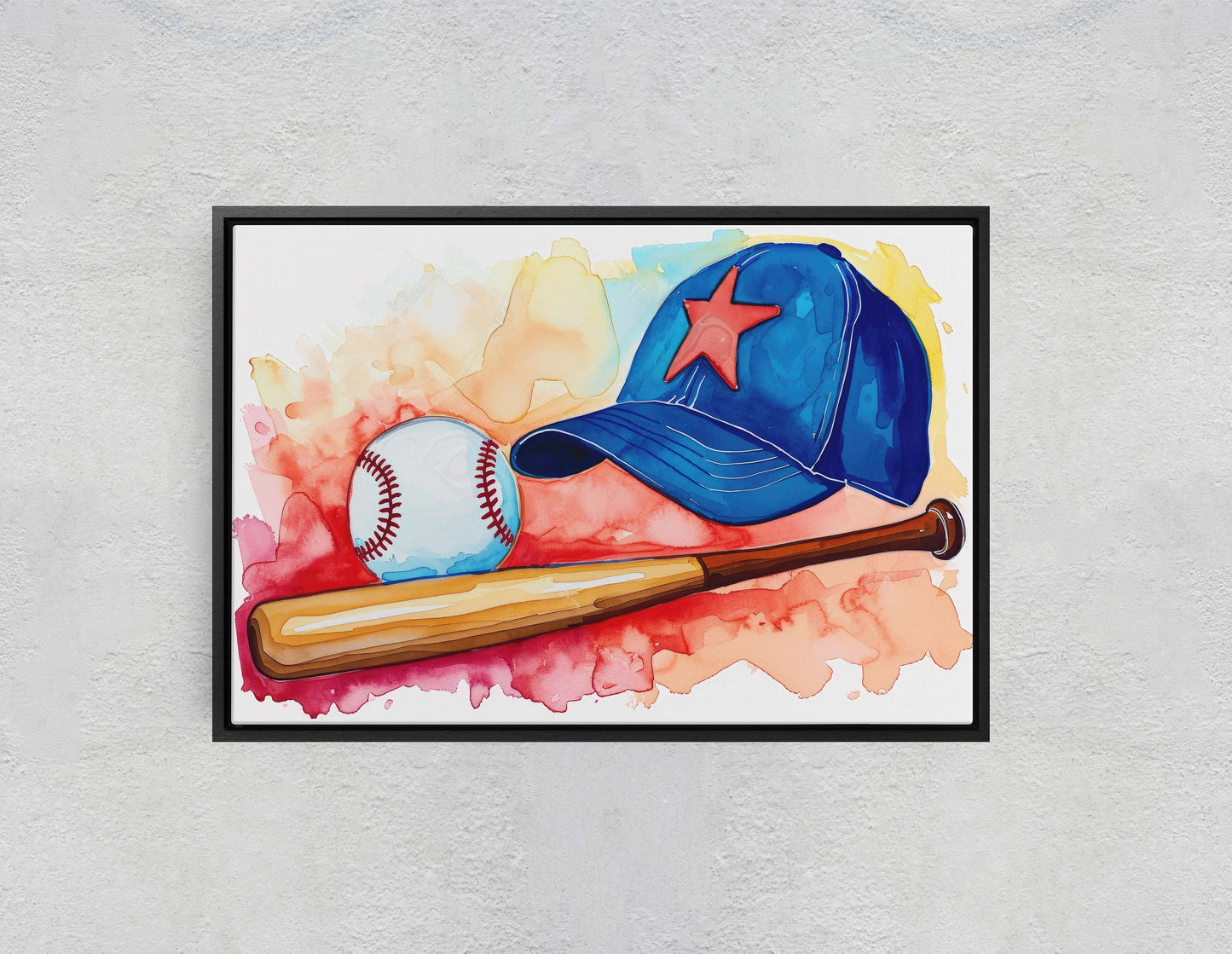 Watercolor Baseball, Baseball Painting, Baseball Bat, Original Art, Sport Lover, Kids Room, Boys Room