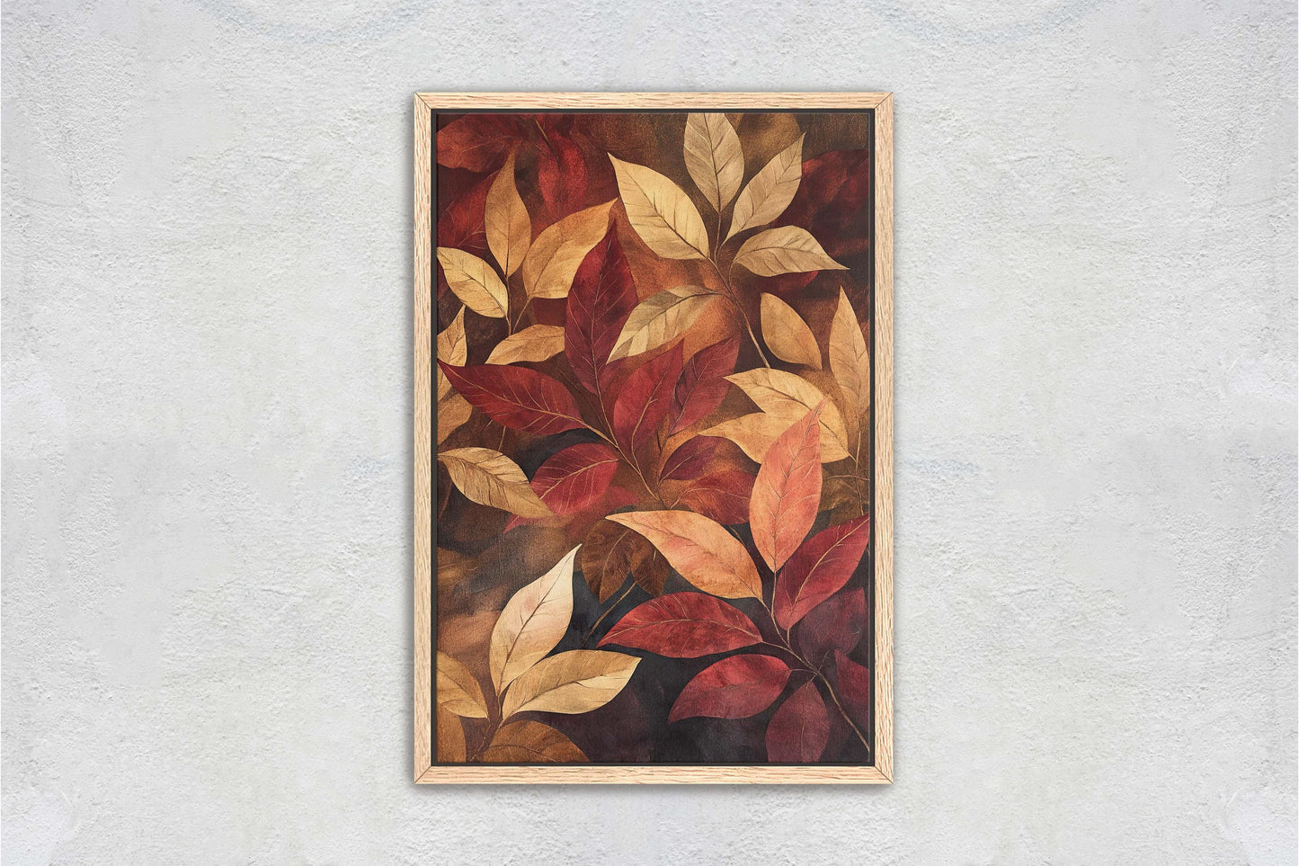 Fall Leaves Painting, Red Orange Leaves, Autumn Decor