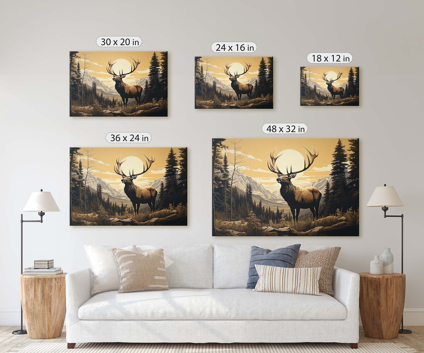 Rocky Mountain Elk, Elk Painting, Cabin Decor, Mountain Home Decor, Neutral Art, Nature Decor, Framed Canvas