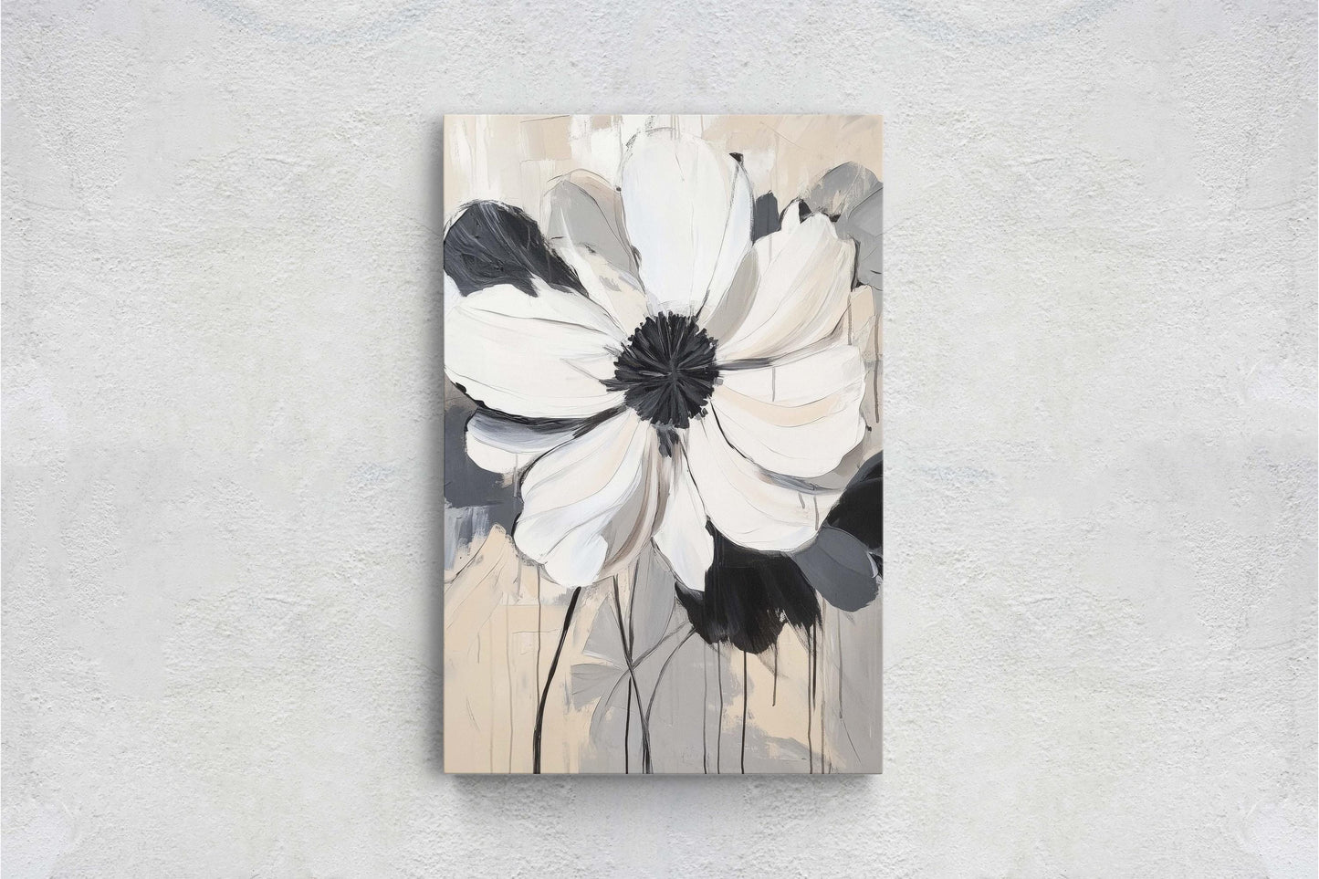 Modern Flower, Contemporary Art, Flower Painting, Black White Beige