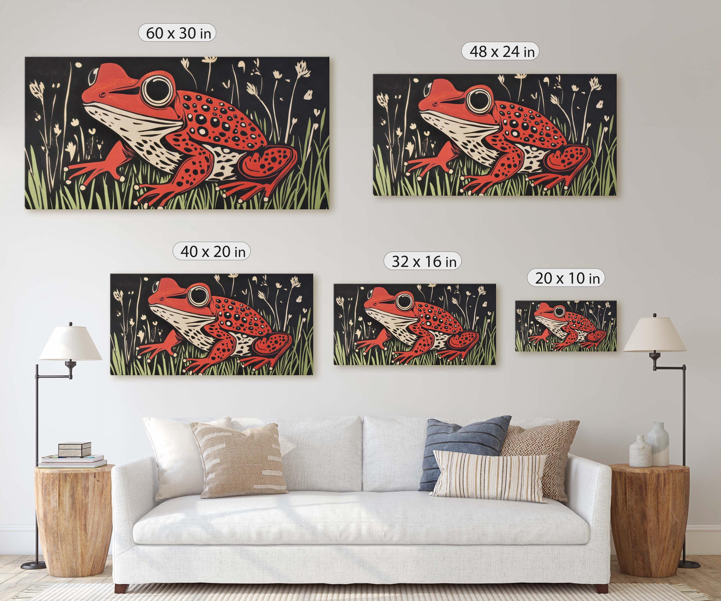 Red Frog Painting, Scandinavian Art, Contemporary Decor, Modern Design