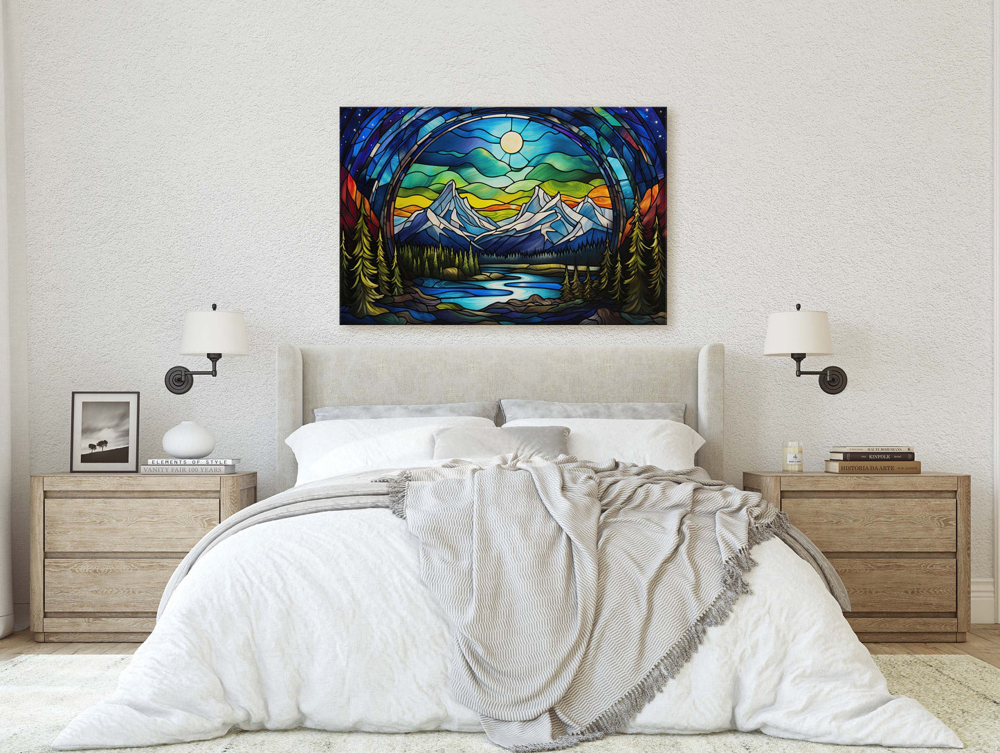 Stained Glass Glaciers, Painting Night, Moon Mountains, Mountain Landscape, Framed Canvas, Cold Mountains, Snow Peaks