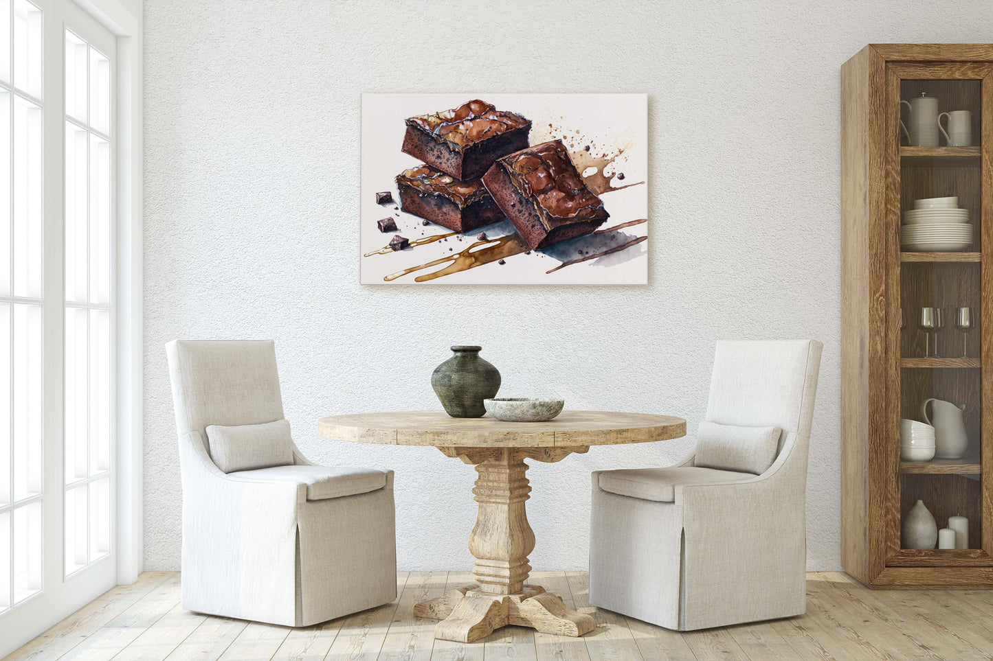 Brownie WaterColor, chocolate, Ready To Hang, Large Print, Watercolor Painting, Dining Room, Kitchen Art, Restaurant Art, Bakery, Dessert
