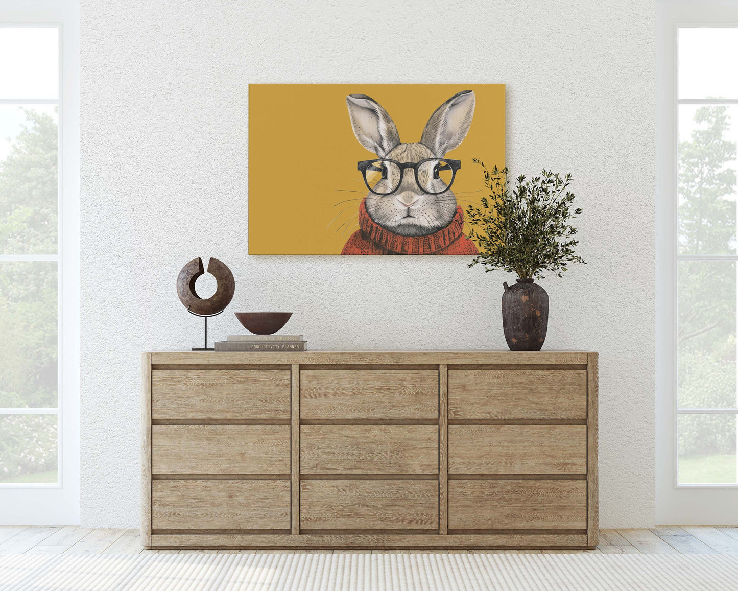 Hipster Rabbit, Pop Art, Street Art, Graffiti Painting, Animal Sunglasses, Orange Blue, Fun Quirky, Large Art Print, Kids Room, Bunny Art