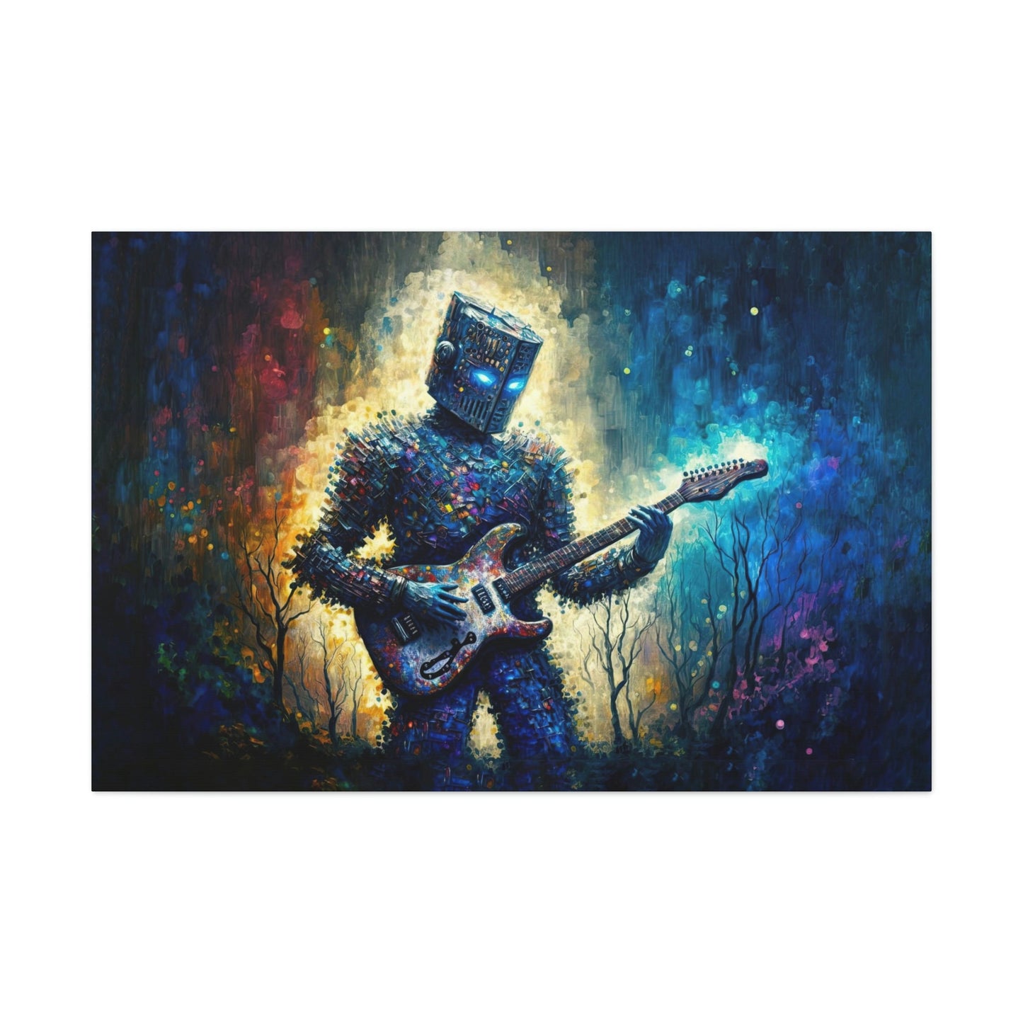 Robot Guitar Canvas Art Ready To Hang Large Print, Man Cave, Video Game, Retro Fururistic, Colorful
