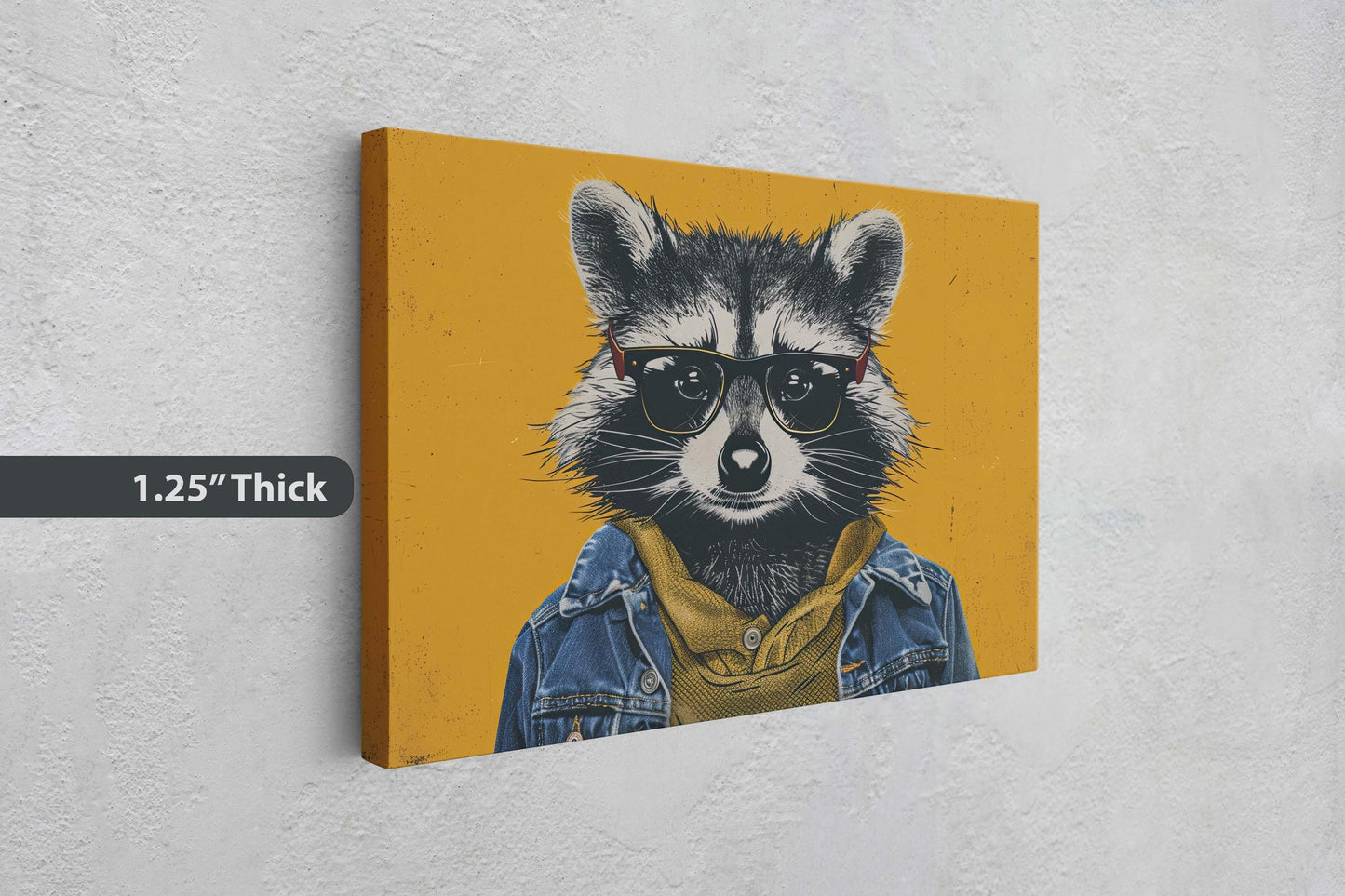 Hipster Racoon, Pop Art, Street Art, Graffiti Painting, Animal Sunglasses, Yellow, Fun Quirky, Large Art Print, Kids Room, Boys Room