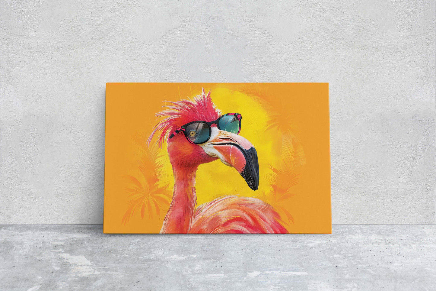 Hipster Flamingo, Pop Art, Street Art, Graffiti Painting, Animal Sunglasses, Orange Blue, Fun Quirky, Large Art Print, Kids Room, Pink
