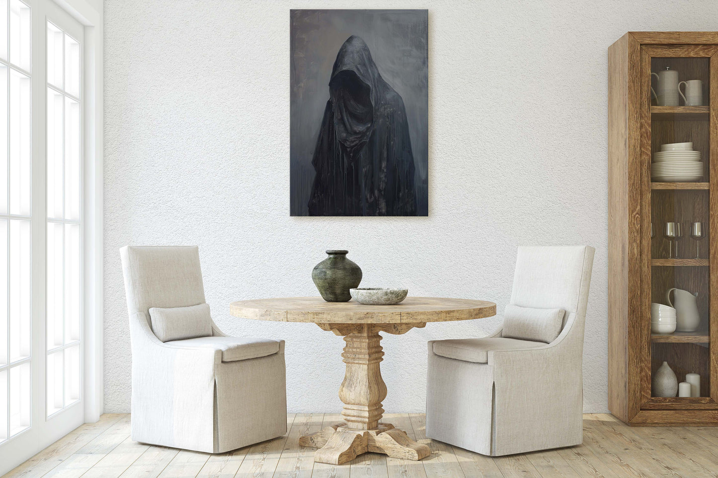 Figure of Death, Dark Robed Figure, Creepy Painting, Gothic Art, Dark Academia, Victorian Art