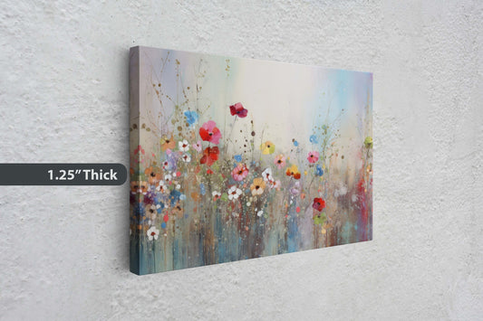 Wildflowers on Canvas, Flowers in Rain. Abstract Wall Art, Framed Canvas, Watercolor flowers, Floral Print, Classic, Rustic Farmhouse