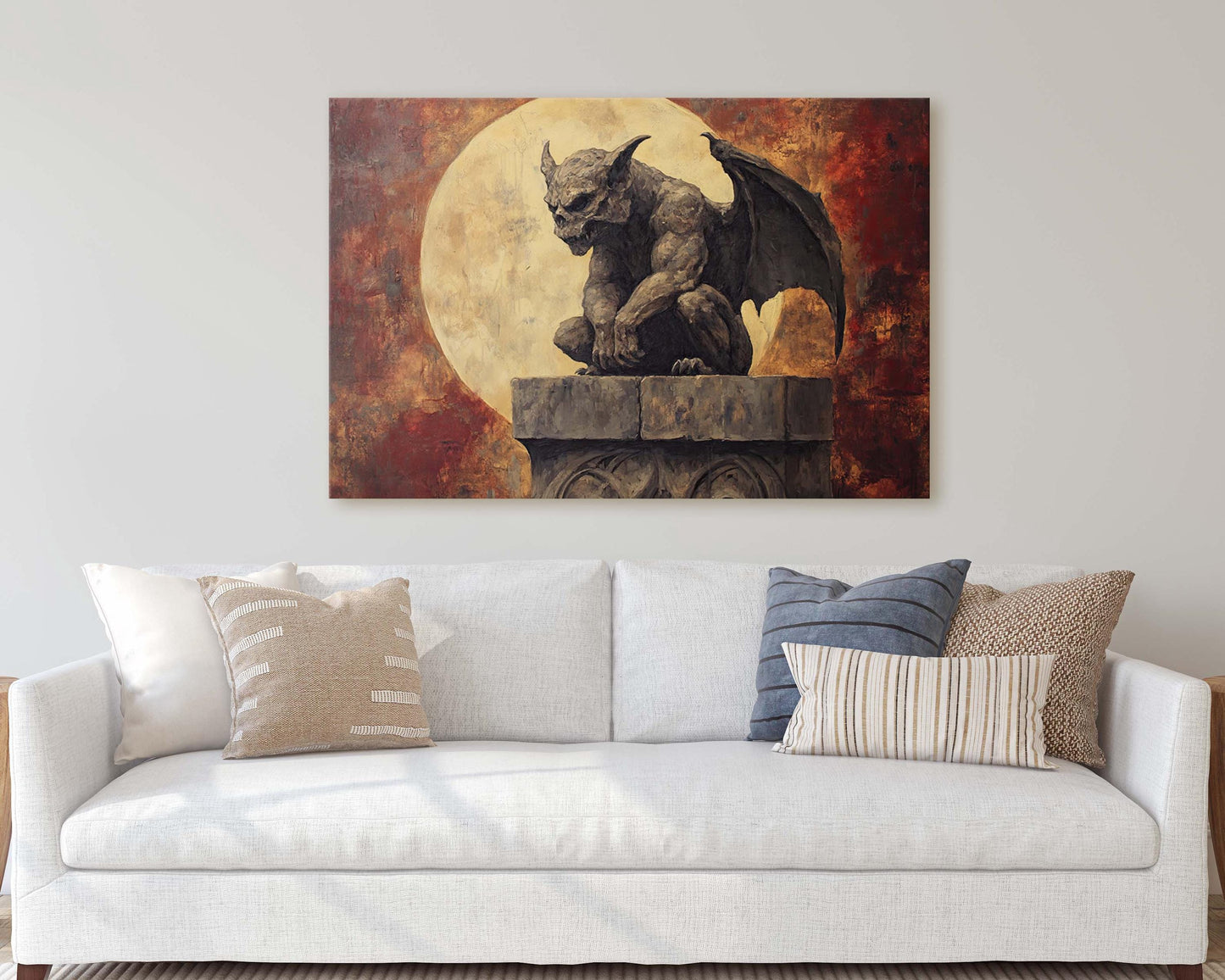 Gargoyle Night, Moon Gargoyle, Full Moon, Creepy Art, Gothic Halloween, Dark Academia, Dark Arts