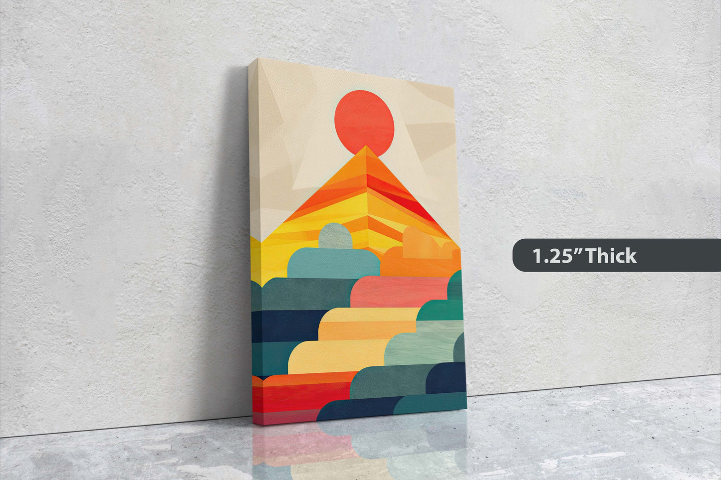 Cloudy Mountain on Canvas, Sunset Decor, Flat Art, Vibrant Color, Bold Art, Vertical, Abstract, Mid Century Modern, Scandinavian Print