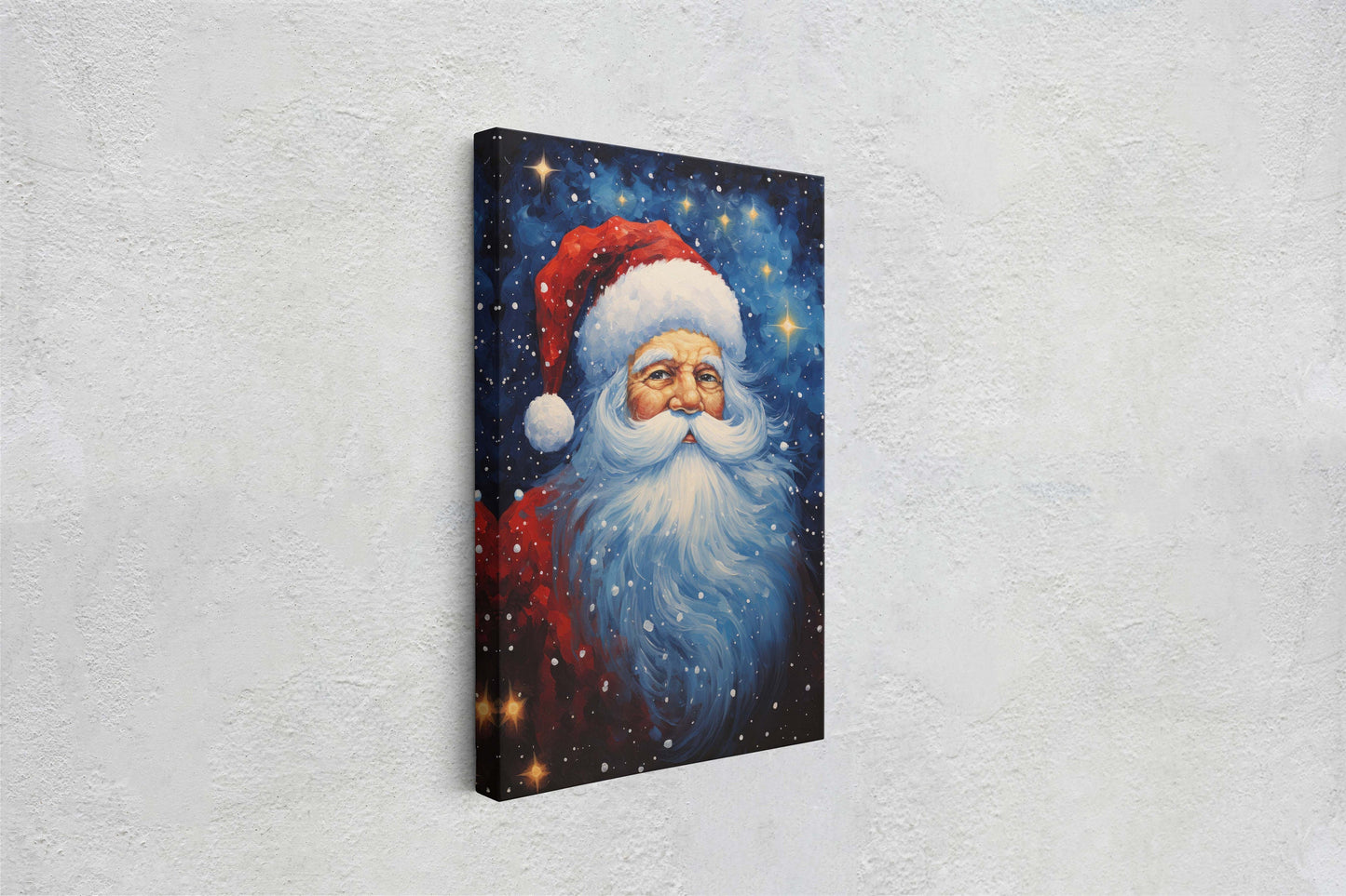 Santa Painting, Christmas Decor, Xmas Painting, Festive Painting, Winter Art, Framed Canvas, Santa Print