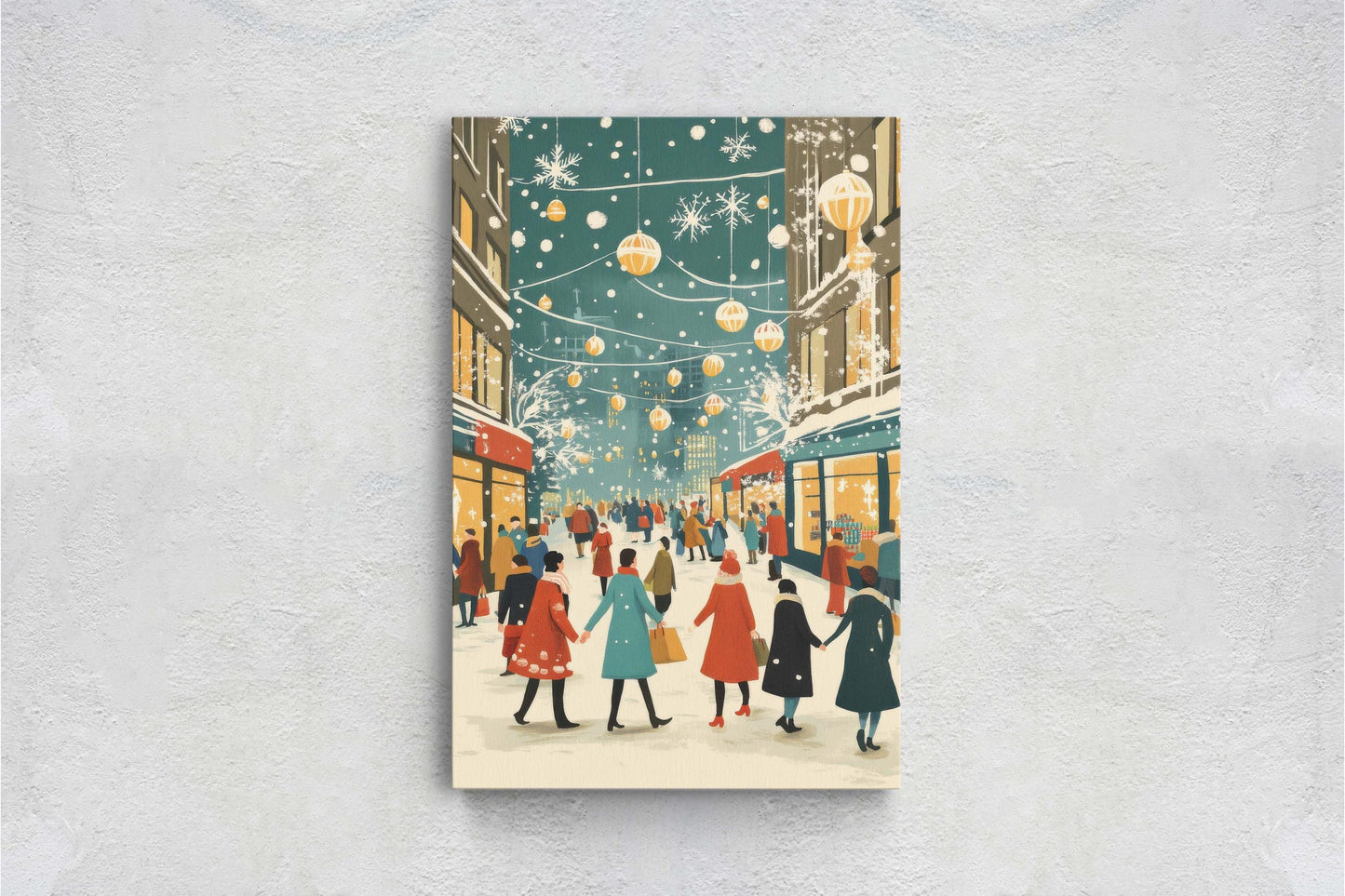 Vintage Christmas Canvas, Christmas Shopping, Christmas Village, Winter Scene