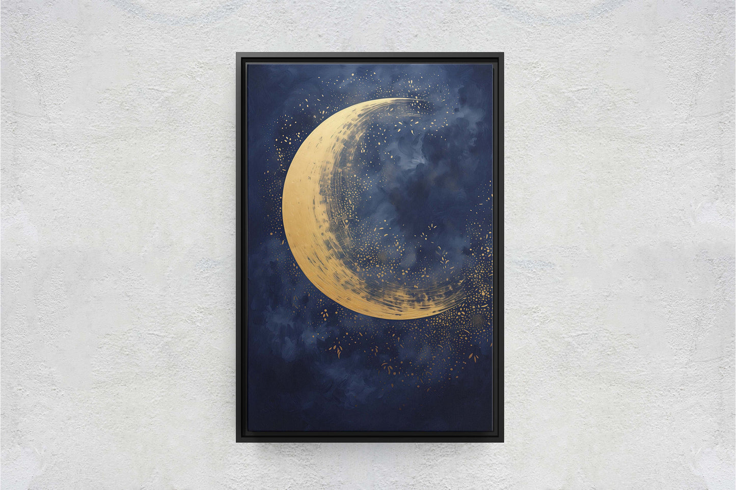 Gold Moon on Indigo, Moon Painting, Minimalist Art, Circle Indigo, Maximalist Art, Contemporary Decor, Celestial Art, Space Decor, Night Sky