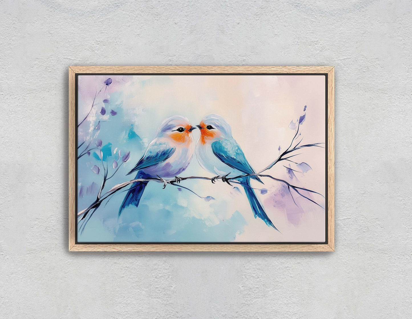 Love Birds, Bird Print, Pastel Colors, Blue Pink