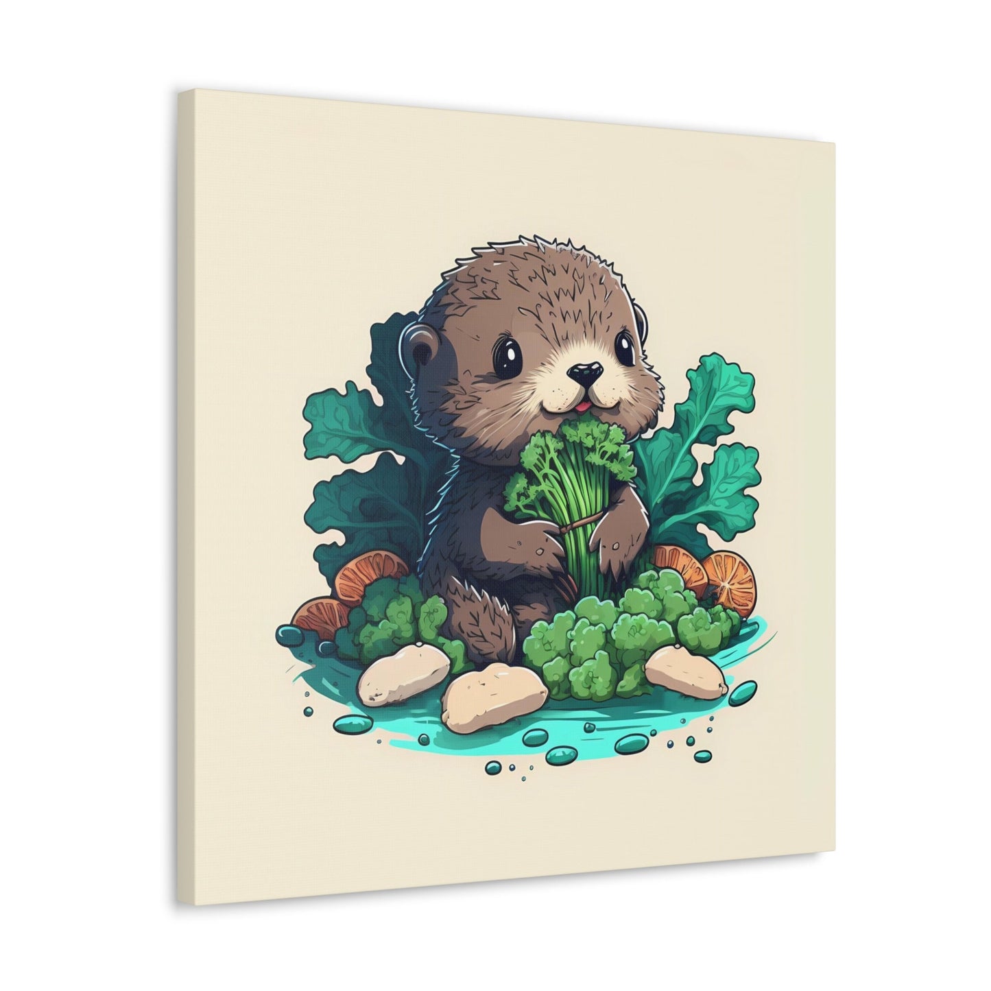 Otter Eating Vegetables Stretched Canvas Art