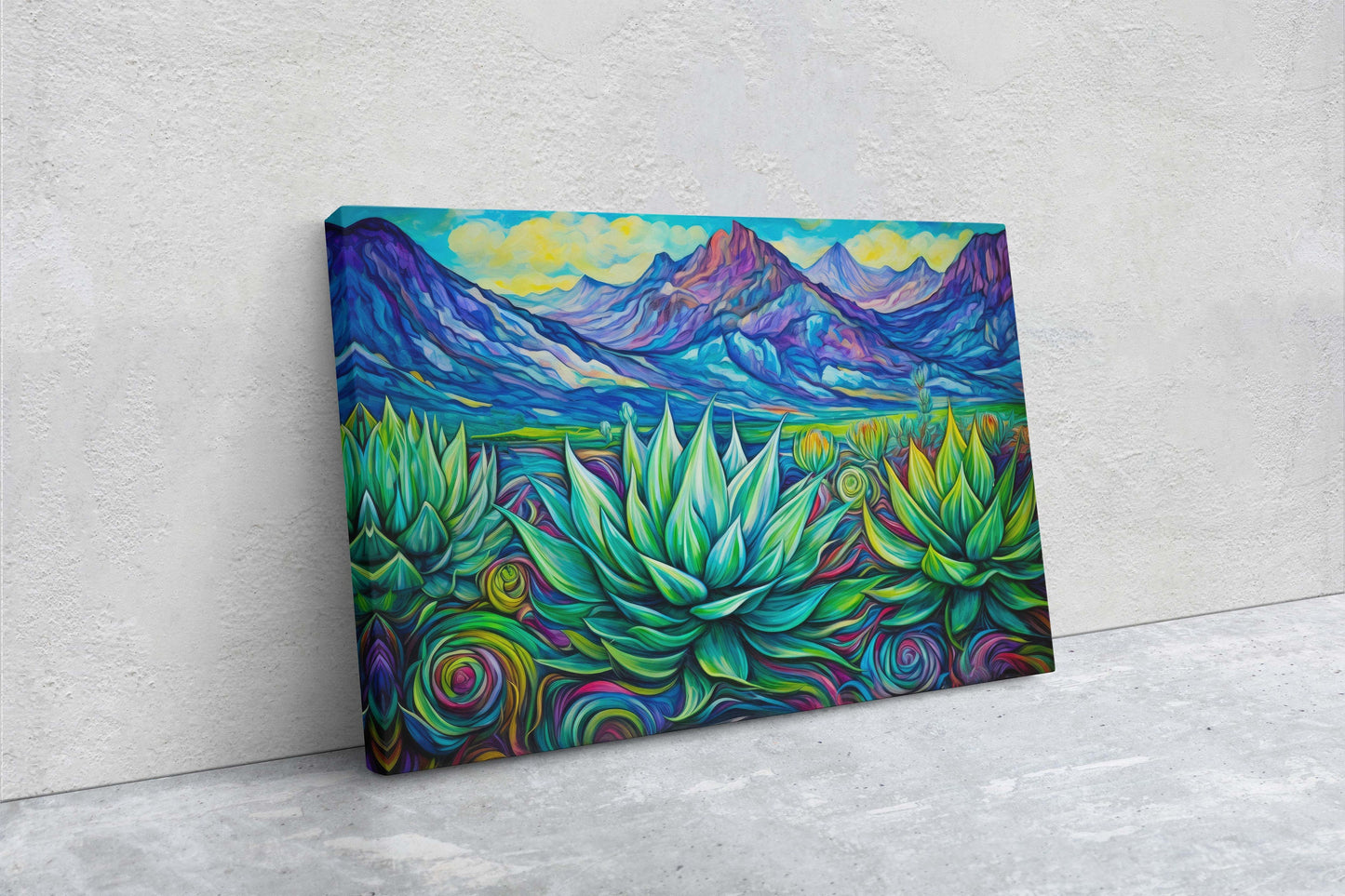 Southwestern Painting, Desert Decor, Agave Art, Framed Canvas, Large Print, Landscape Painting