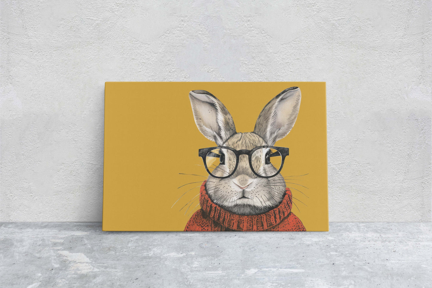 Hipster Rabbit, Pop Art, Street Art, Graffiti Painting, Animal Sunglasses, Orange Blue, Fun Quirky, Large Art Print, Kids Room, Bunny Art