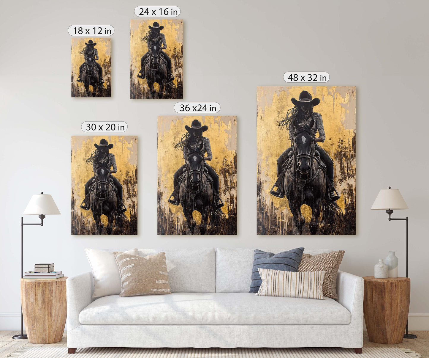 Cowgirl Painting, Woman Riding Horse, Western Art, Rodeo Decor