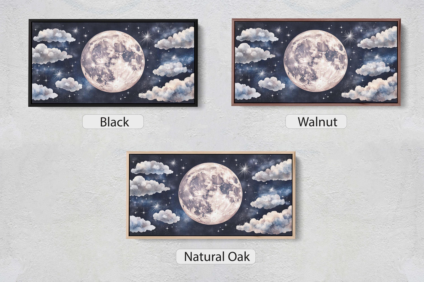 Cloudy Moon Sky, Moon Painting, Moon and Stars