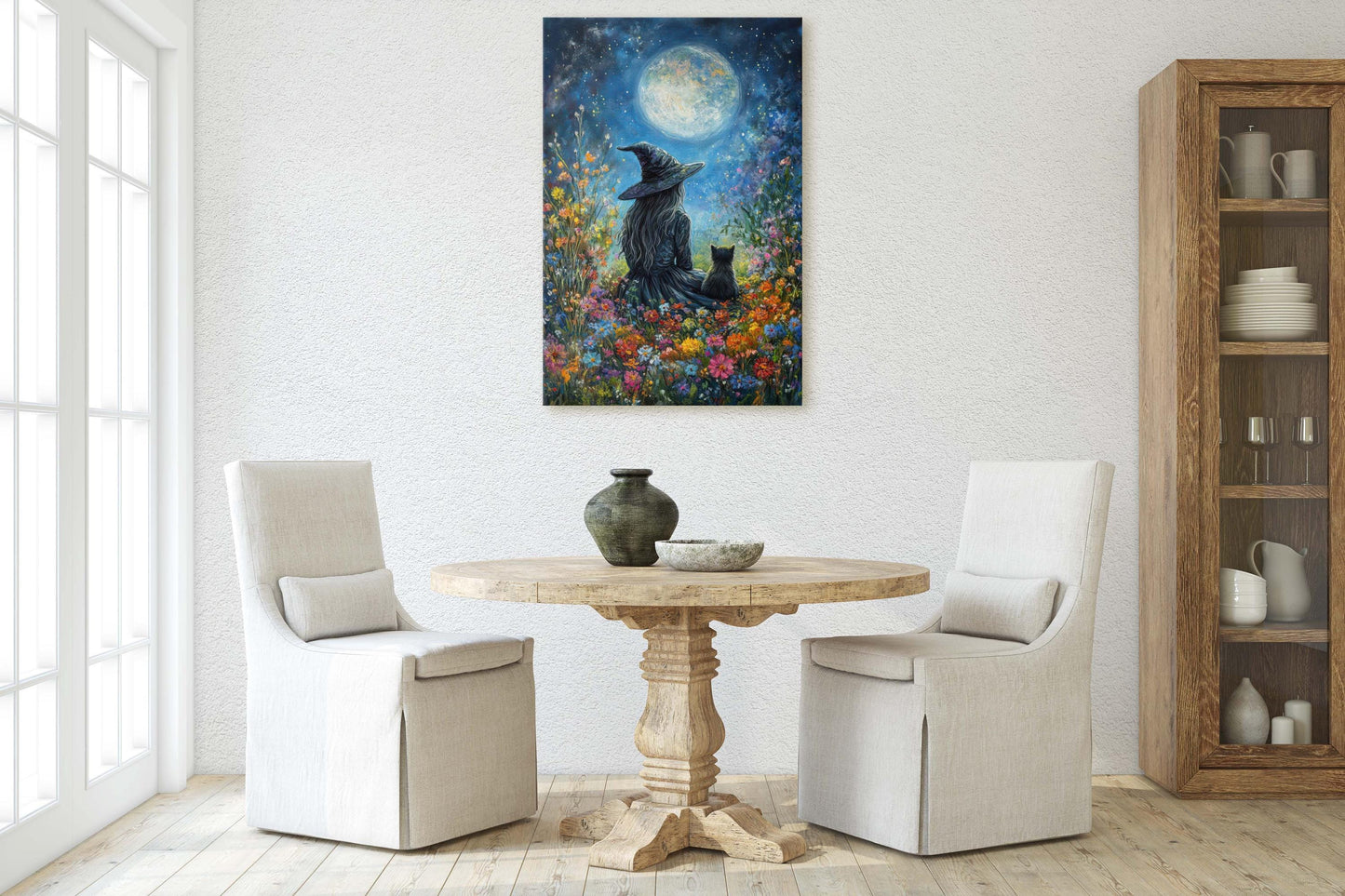 Witch Full Moon, Black Cat Wildflowers, Halloween Decor, Whimsical Halloween, Whimsy Night Stars