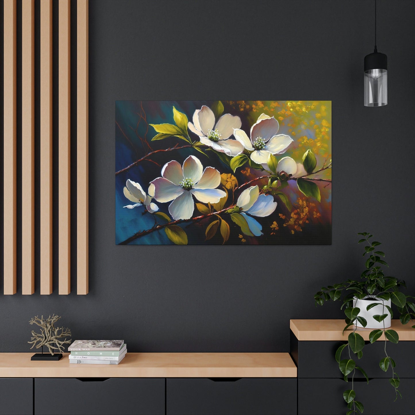 Dogwood Flowers Canvas Art Ready To Hang Large Print, Oil Painting, Landscape, Natural Beauty, Colorful