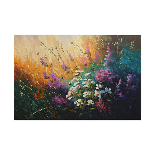 Wild Flowers Canvas Art Ready To Hang Large Print, Oil Painting, Landscape