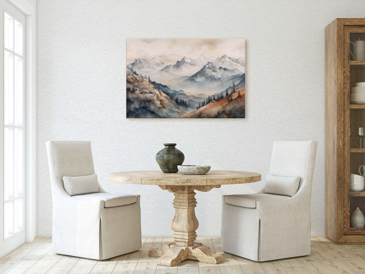 Snowy Mountain on Canvas, Subdued Color, Misty Peaks, Fog Landscape, Neutral Tones, Ready to Hang, Large Print, Colorado Mountain