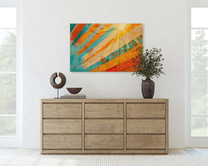 Sunburst, Starburst, Abstract Color, Color Theory, Modern Art, Contemporary, Framed Canvas, Statement Piece, Large Art Print, Rainbow Vivid