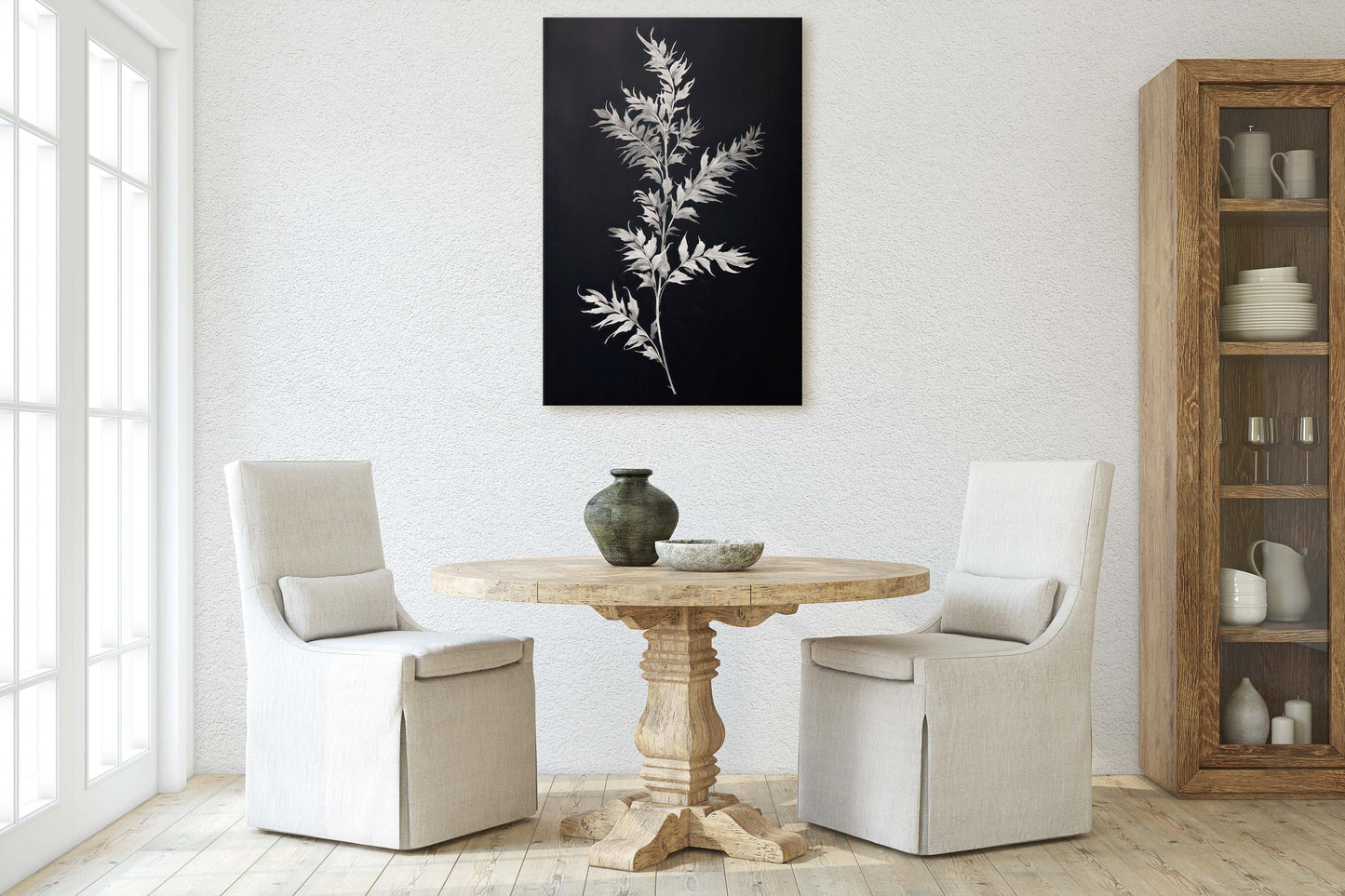 Black and White Floral, Botanical Art, Wildflower Decor, Farmhouse Print, Modern Art, Large Print, Framed Canvas