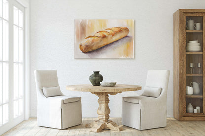 Baguette, French Bread, Fresh Baked Bread,Ready To Hang, Large Print, Watercolor Painting, Dining Room, Kitchen Art, Restaurant Art, Bakery