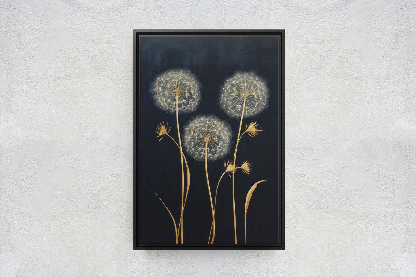 Dandelions Painting, Black and Gold, Floral Decor, Framed Canvas, Flower Print, Large Print, Contemporary Decor, Modern Art, Simple Bold