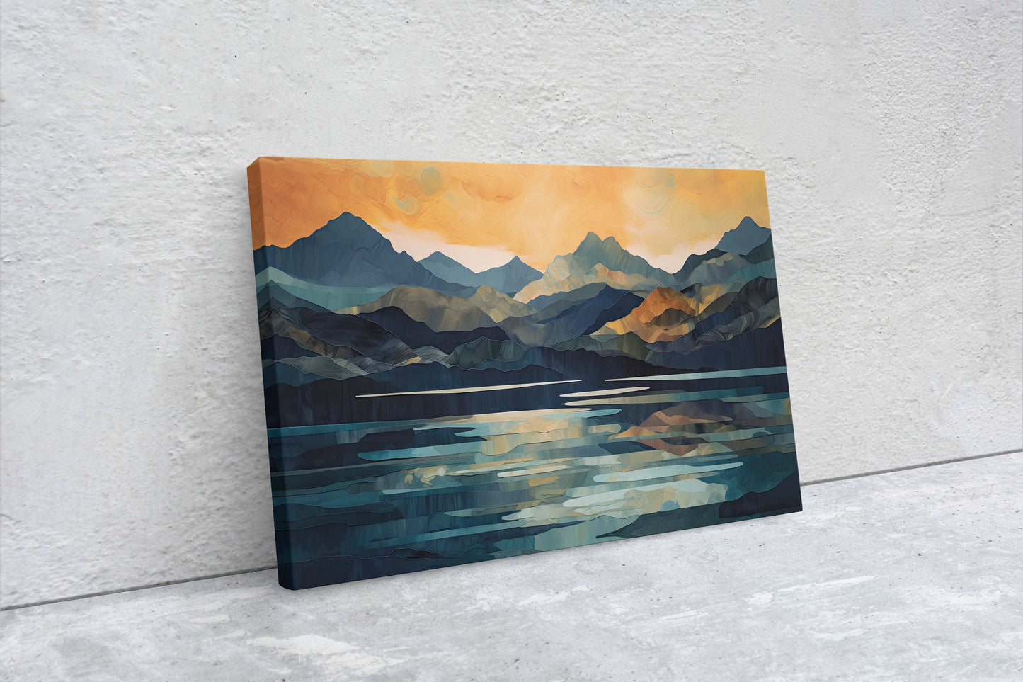 Lakeside Mountains on Canvas, Lake View mountains, Abstract Landscape, Modern Landscape, Neutral Tones, Subtle color, Watercolor Print
